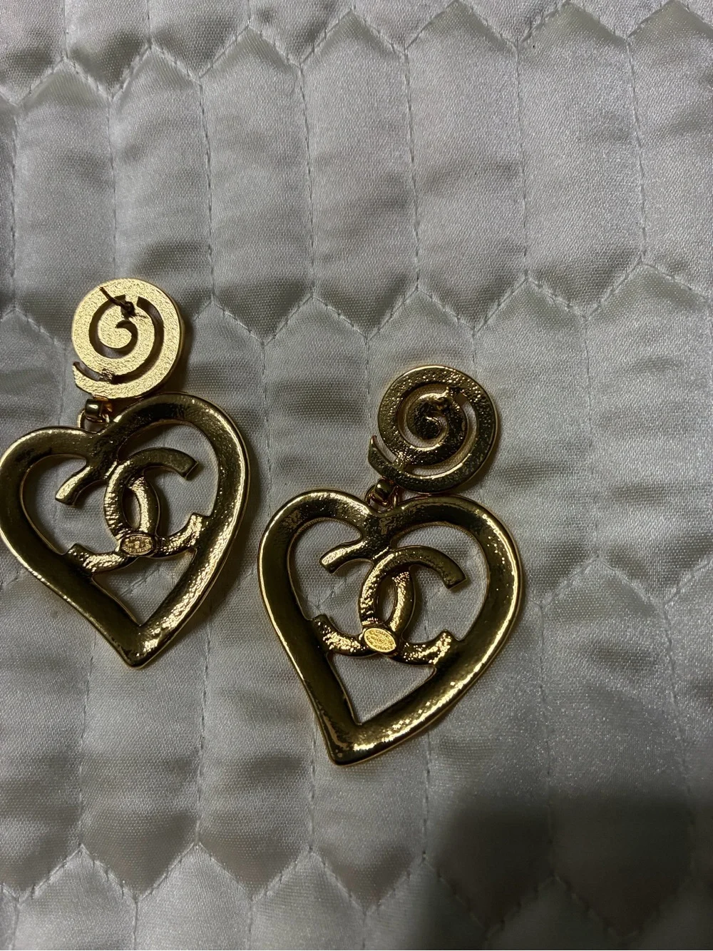 ChaneI Heart Logo Gold- Tone Earrings Vintage Style For Pierced Ears